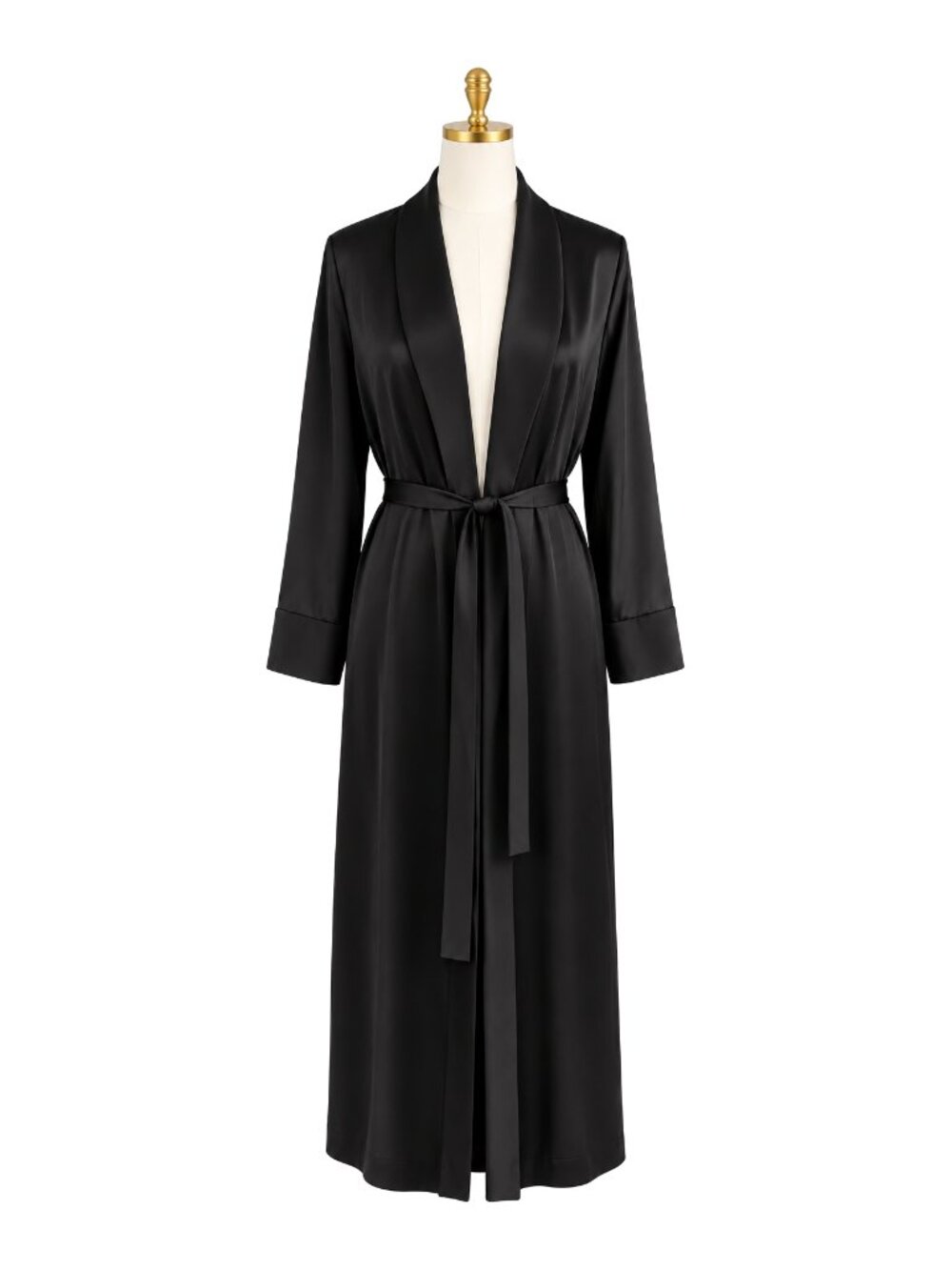 Malizia by La Perla Black Satin Long Wrap Robe